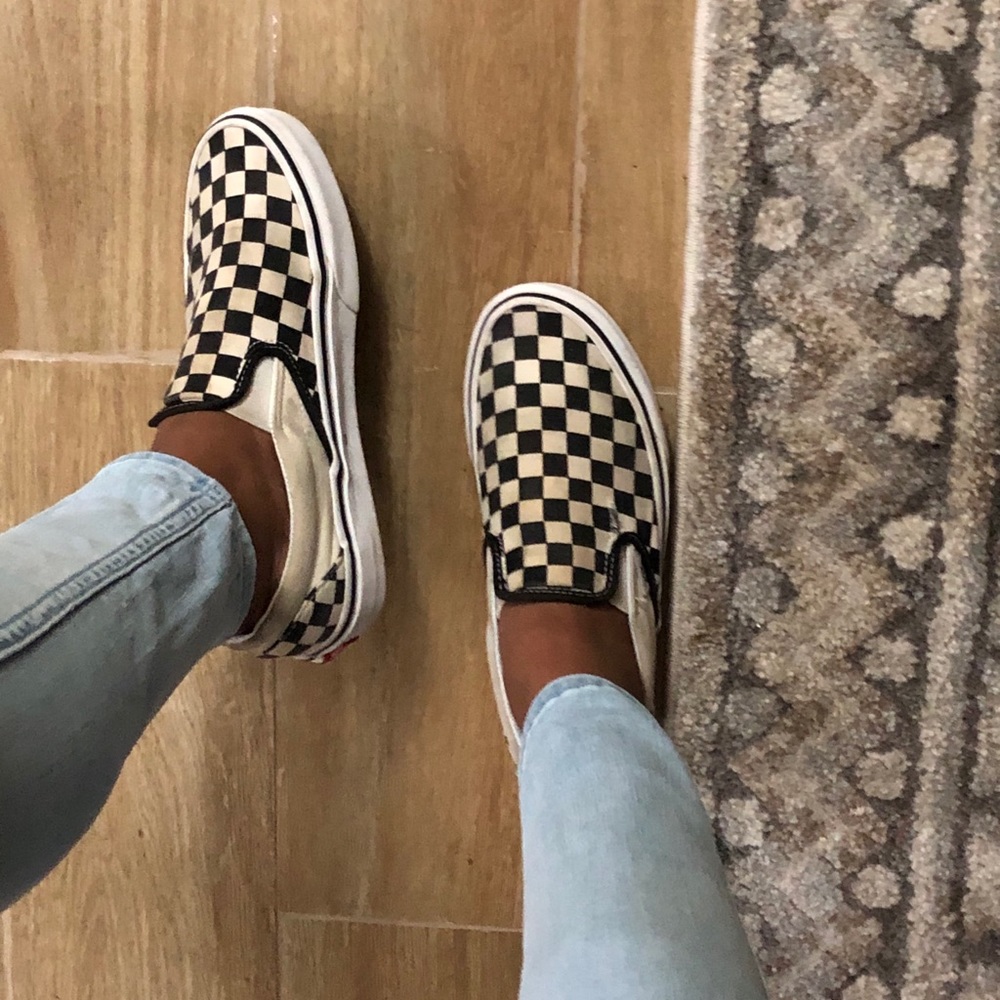 black checkerboard vans